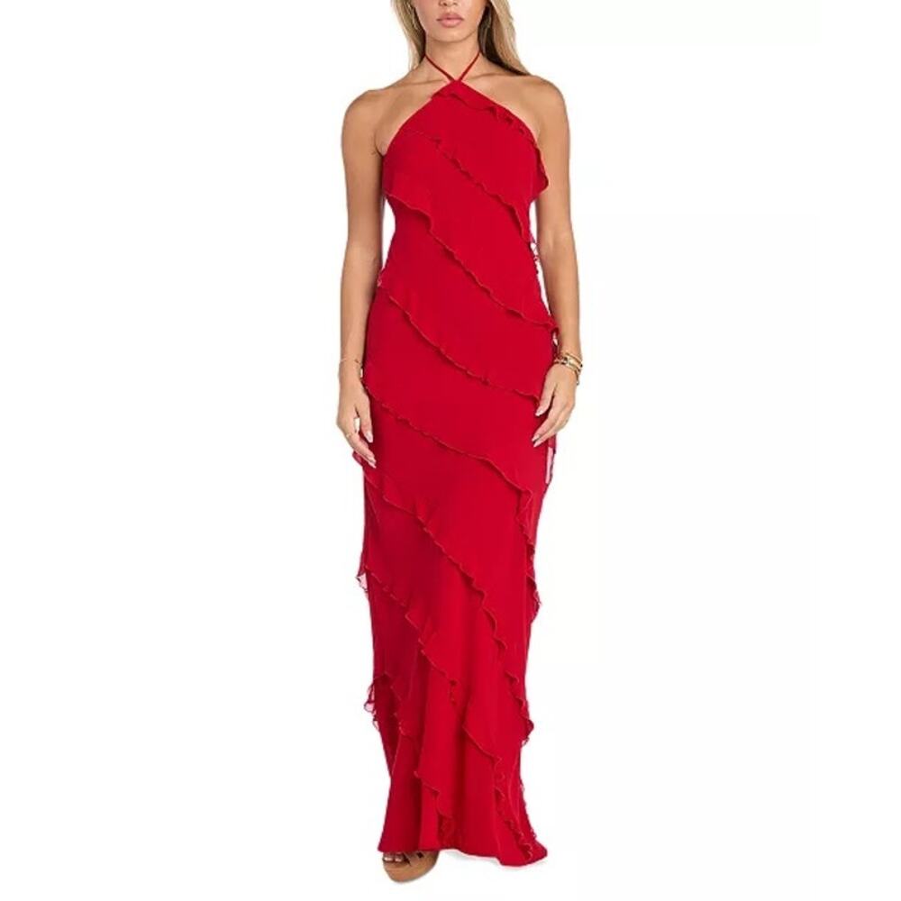 ORIG. MSRP $149 ⭐️NWT Morgan & Co Tiered Ruffled Chiffon Gown Size XS-M ⭐️